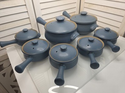 Denby Steingut 60er Jahre Vintage Deckel Auflaufform Set mit Deckel blau