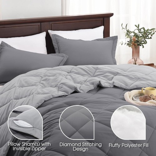 Soft Polyester Full Size Comforter Set - 3-Piece Charcoal Gray with Modern Style - Picture 6 of 10