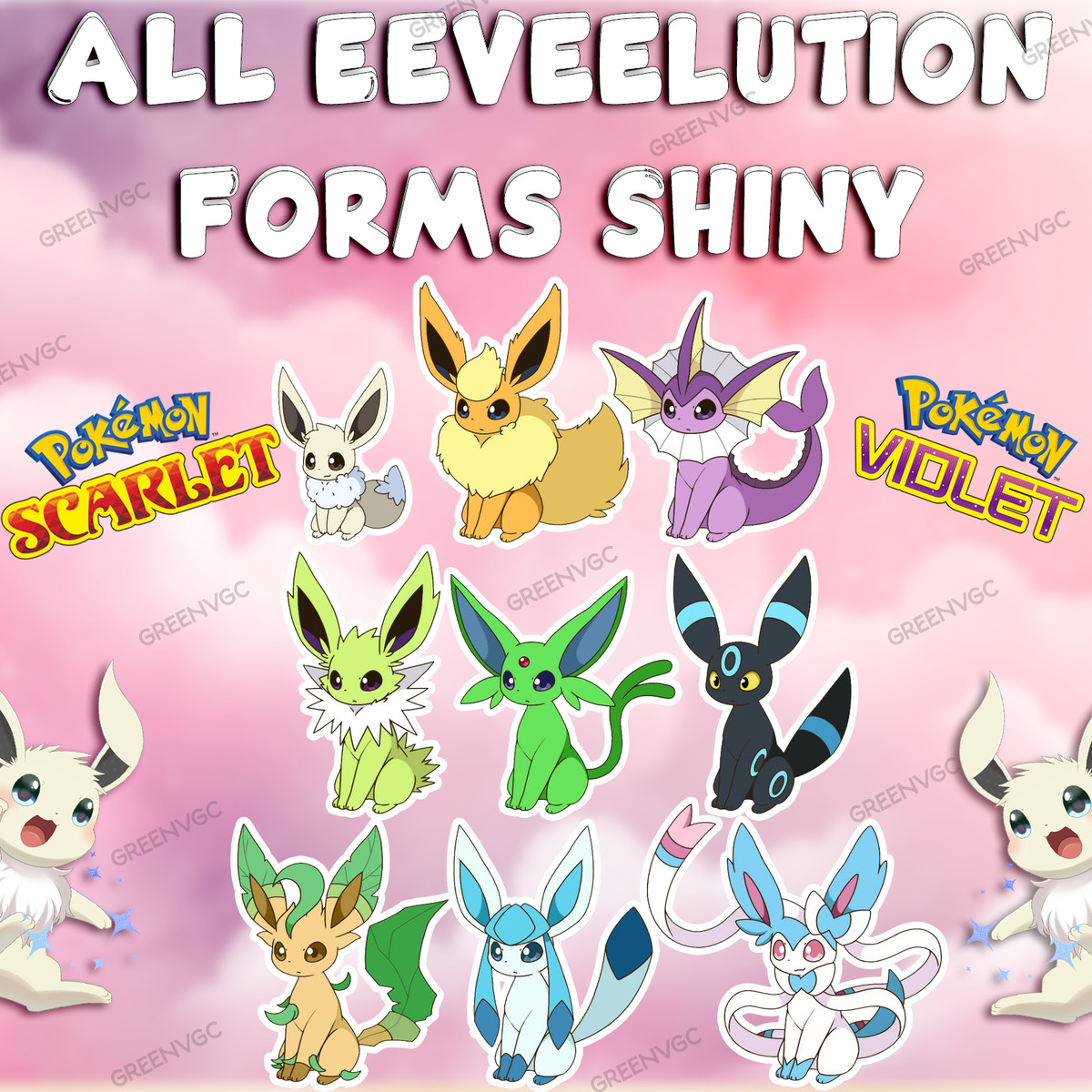 Shiny Eeveelutions.  Eeveelutions, Pokemon eeveelutions, Cute pokemon