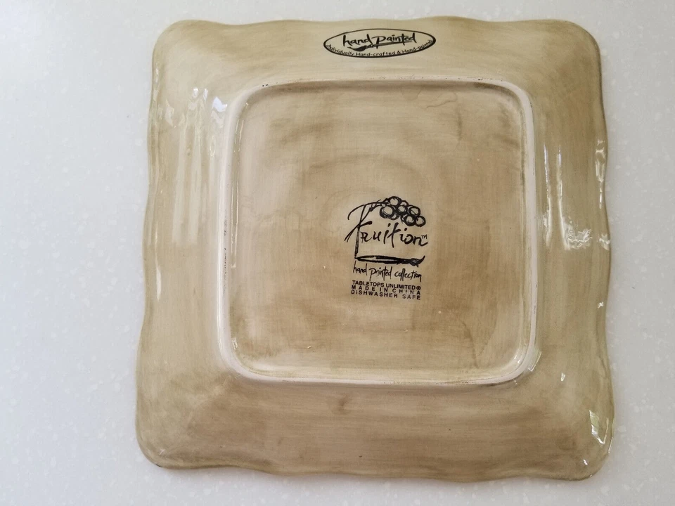 Fruition by Table Tops Unlimited Square Hand Painted Apple Dinner Plate New - Image 3 of 4