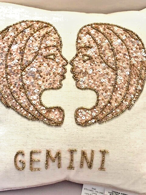 Throw Pillow Decor Gemin Boho MCM Whimsey Zodiac Fairy Astrology Sequin VTG - Image 3 of 4