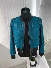 Man’s KING Snakeskin Bomber Jacket, Blue Custom Jacket For Men, Dragon Python