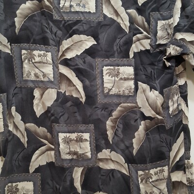 Aloha Hawaiian Shirt Palm Trees Ocean Leaves Campia Moda Gray Black  Size Medium