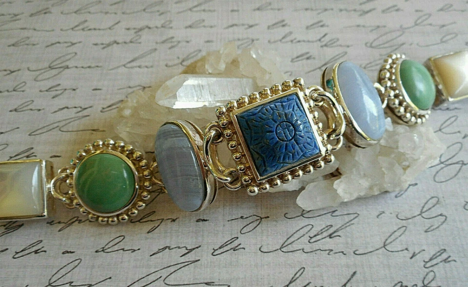 Whitney Kelly Sterling Silver MOP Agate Turquoise Denim Lapis Bracelet 39WKA - Image 2 of 4