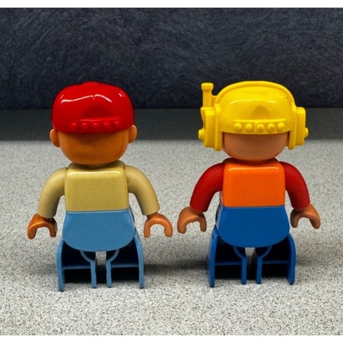 Vintage Lego Duplo Construction Worker Figures - Red & Yellow Helmets Overalls - Picture 3 of 5