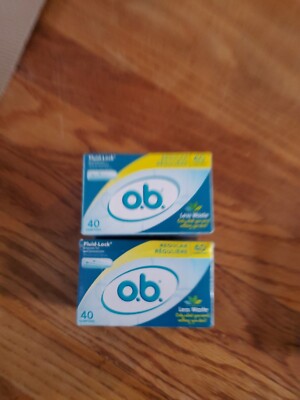 OB Applicator Free Fluid Lock Regular Tampons 40ct Lot of 2 o.b.