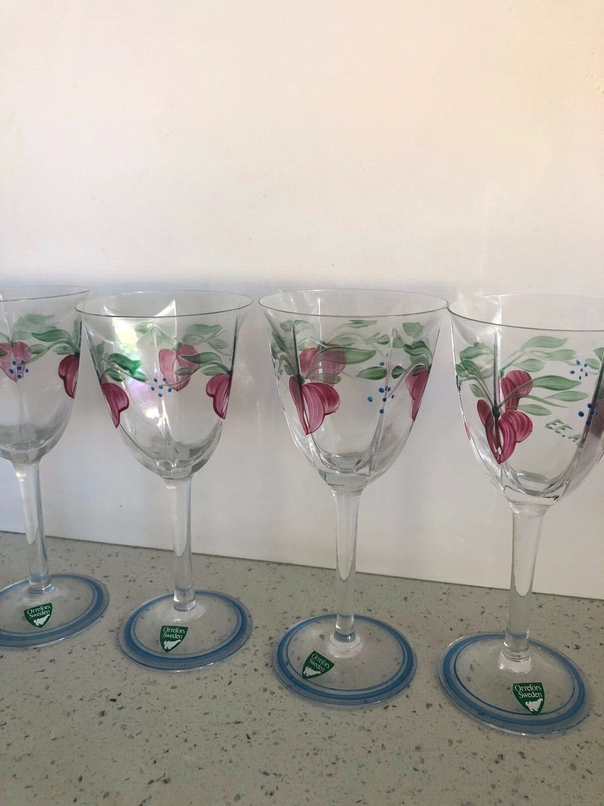 Orrefors Sweden Maja Signed Wine Sherry Stemware Hand Painted EEAL