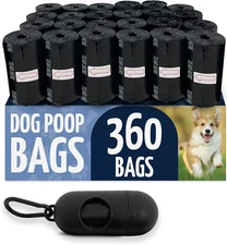 Reli. Dog Poop Bags W/Holder (360 Pack - 24 Rolls) | Leash Clip Dispenser | 9X13