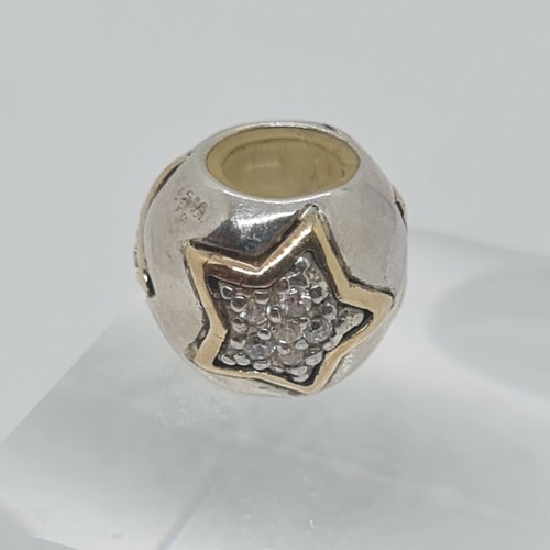 Lovelinks 14ct Gold And Silver Bright Star CZ Charm Bead 925 Stirling Silver - Picture 2 of 5