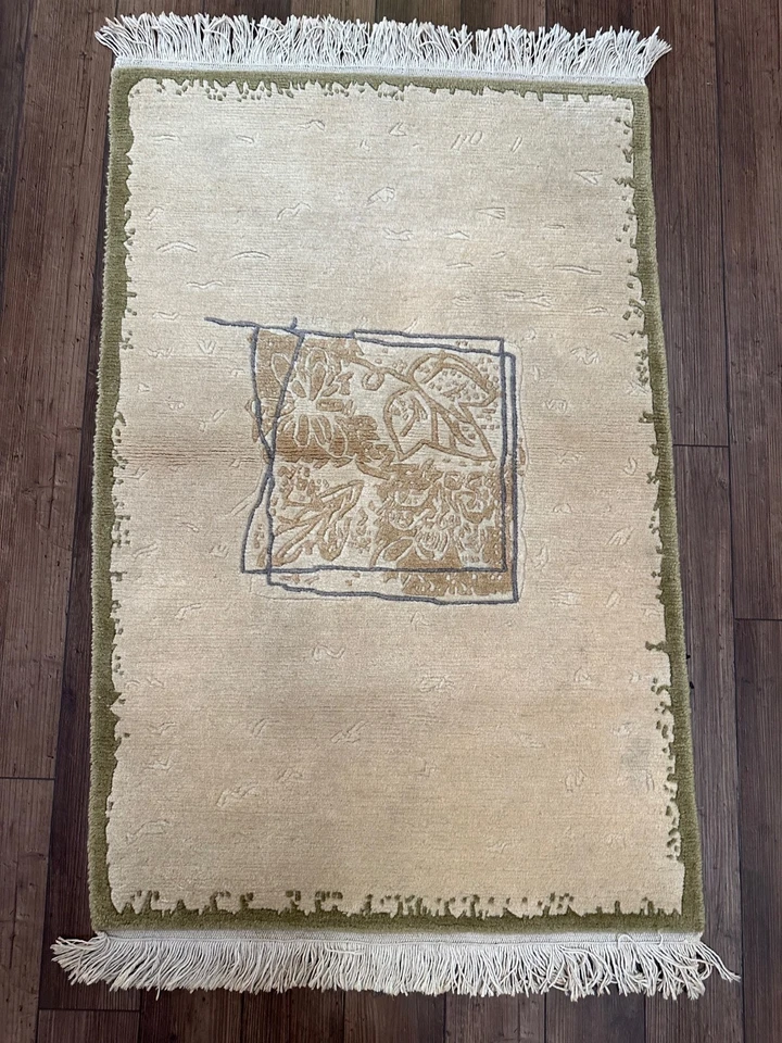 Modern Contemporary Handmade Nepalese Accent Rug, Neutral Colors, Thick Pile,3x4 - Image 3 of 4