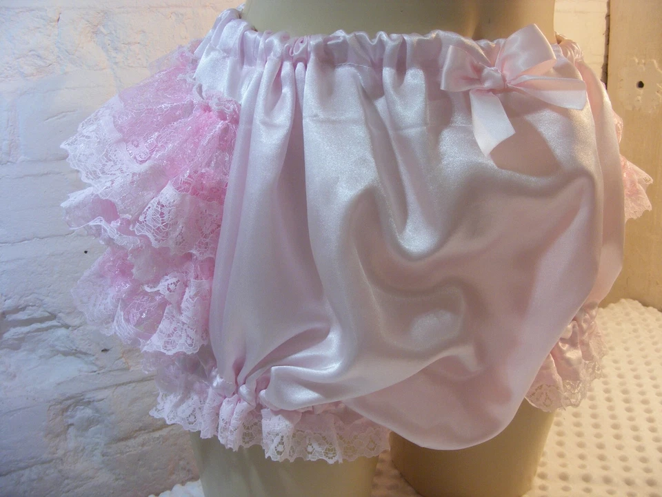 ADULTO BEBÉ SISSY satinado rosa volantes cubierta pañal bragas disfraz cosplay Foto 4 de 4