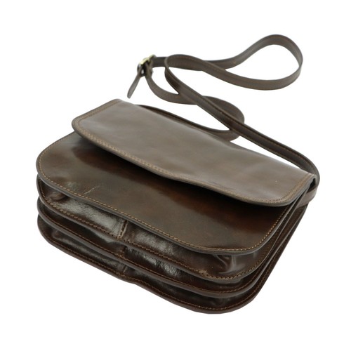 Women's Small Crossbody Bag Genuine Leather Saddle Style Handmade Italy Brown - Picture 6 of 6