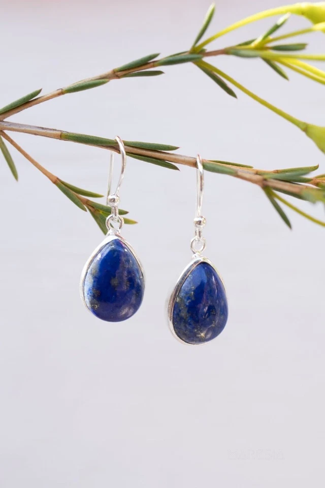 Pear Cut Lapis lazuli Dangle Earrings 925 Sterling Silver Lever Back Jewelry - Image 3 of 4