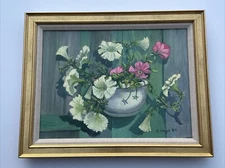 HAYS STILL LIFE PAINTING FLORAL HANGING BASKET POT FLOWERS GORGEOUS SIGNED OIL