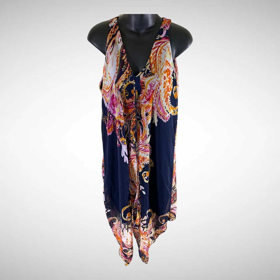 Vestido Enfocus Studio Talla 12 Vibrante Boho Chic Retro Paisley Floral Fluido Midi Foto 3 de 4