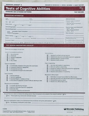 Woodcock Johnson III Examiner + Subject Booklets Cognitive WJ III