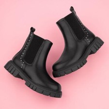 Lilley Junior Girls Boots Black Kids Ankle Chelsea Chunky Zip Up JoJo SIZE