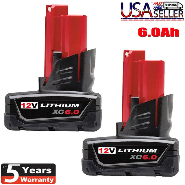 2x 6 0ah battery for milwaukee m12 xc 6 0 48 11 2460 lithium extended