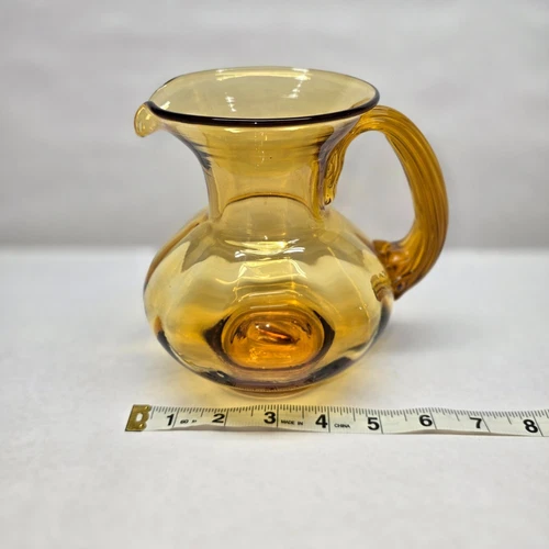 Vtg BLENKO Art Glass Wheat Receded Handle Optic Pitcher 6.5”