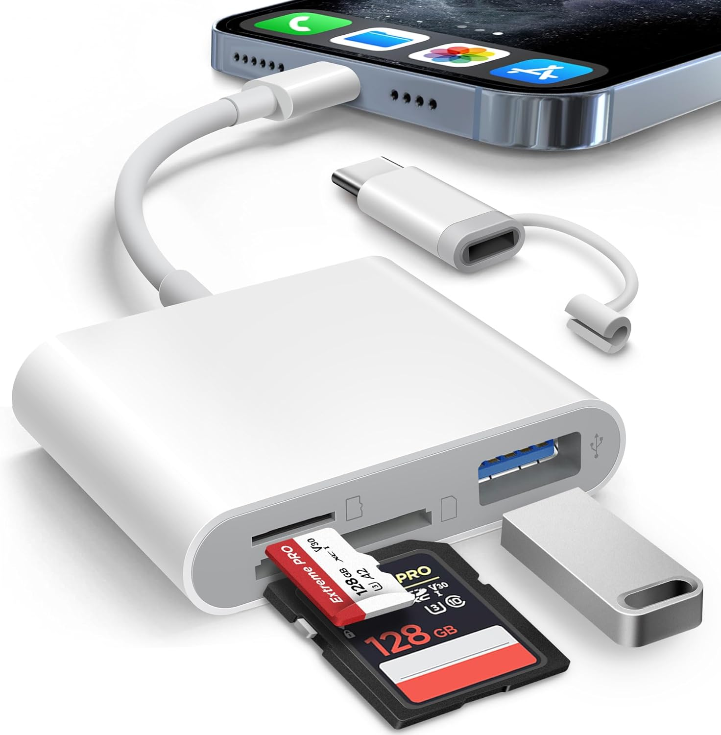 SD Card Reader for Iphone Ipad Built-In Lightening & USB-C Dual Connectors Card-image