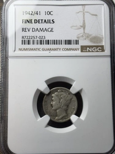 1942/41 10c Mercury Dime NGC Fine Details, Reverse Damage