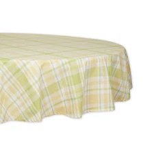 DII Lemon Bliss Plaid Cotton Tabletop Collection, Tablecloth, 70" Round