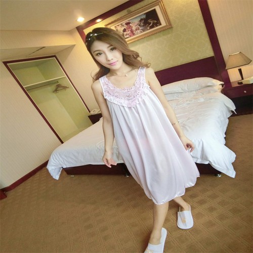 Pajamas Suspenders Loose plus Nightdress Thin Plump Lace Ice Silk Women's Cute - Picture 3 of 31