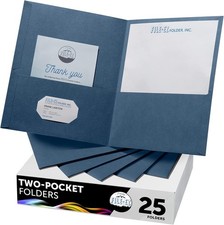 FILE-EZ Two-Pocket Folders, Navy Dark Blue, 25-Pack, Textured Paper, Letter Size