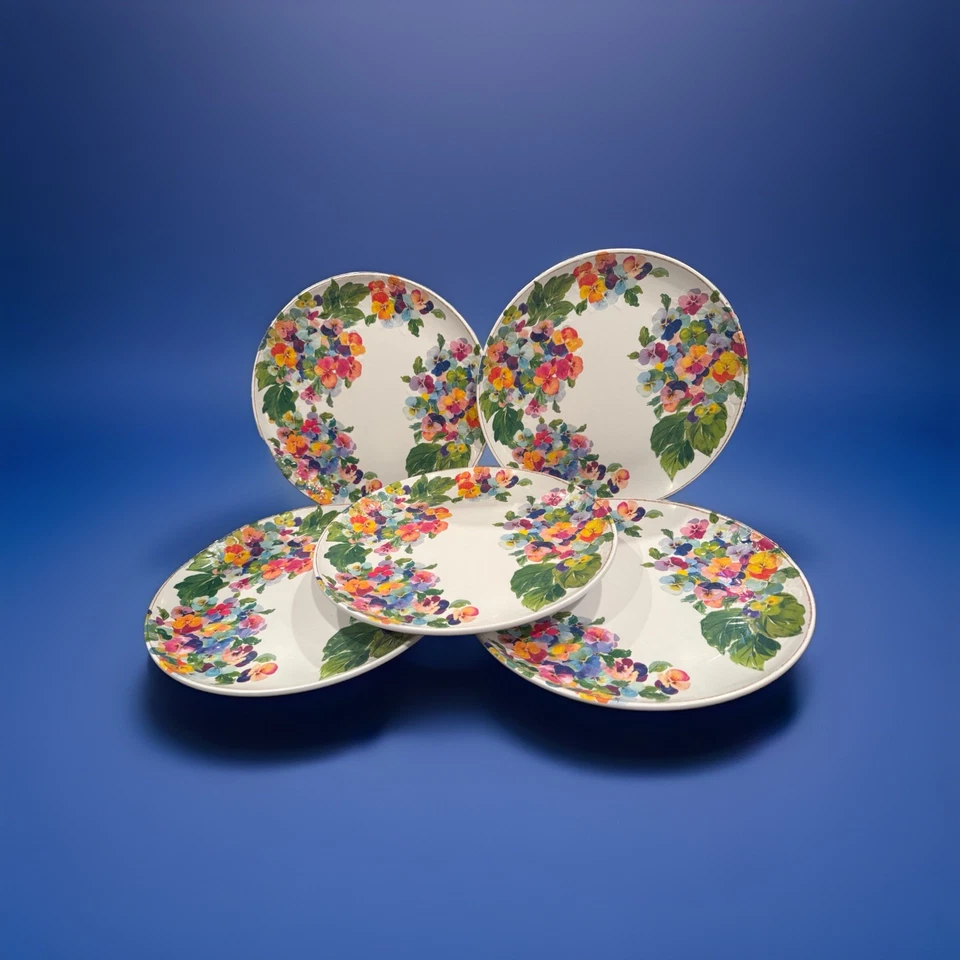 Rachel Zoe Melamina Pensamiento 14” Porción para 5 Florales Blanco Redondo (1058) Foto 3 de 4