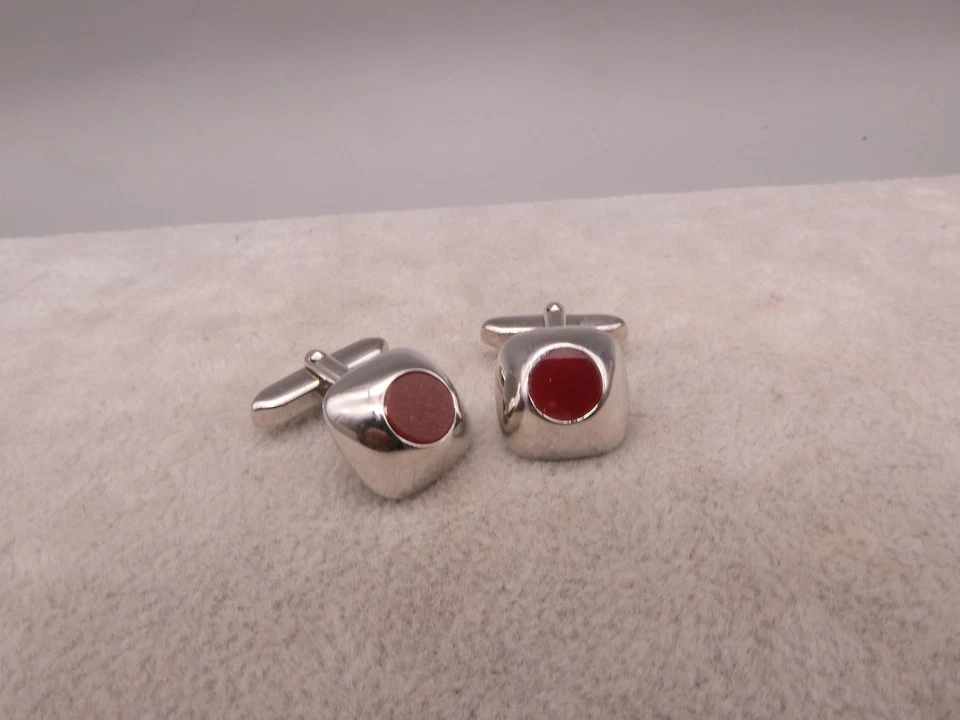 Manschettenknöpfe Silber 800 seltenes ausgefallenes Design 70iger mit Glasfluss - Bild 2 von 3
