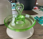 Uranium depression glass trinket,candy heart handle dish..strong green glow.30’s