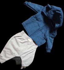 Blue Solid Hoodie  Gray Pants Set Zip Hooded Long Sleeve 2 Piece Unisex Baby