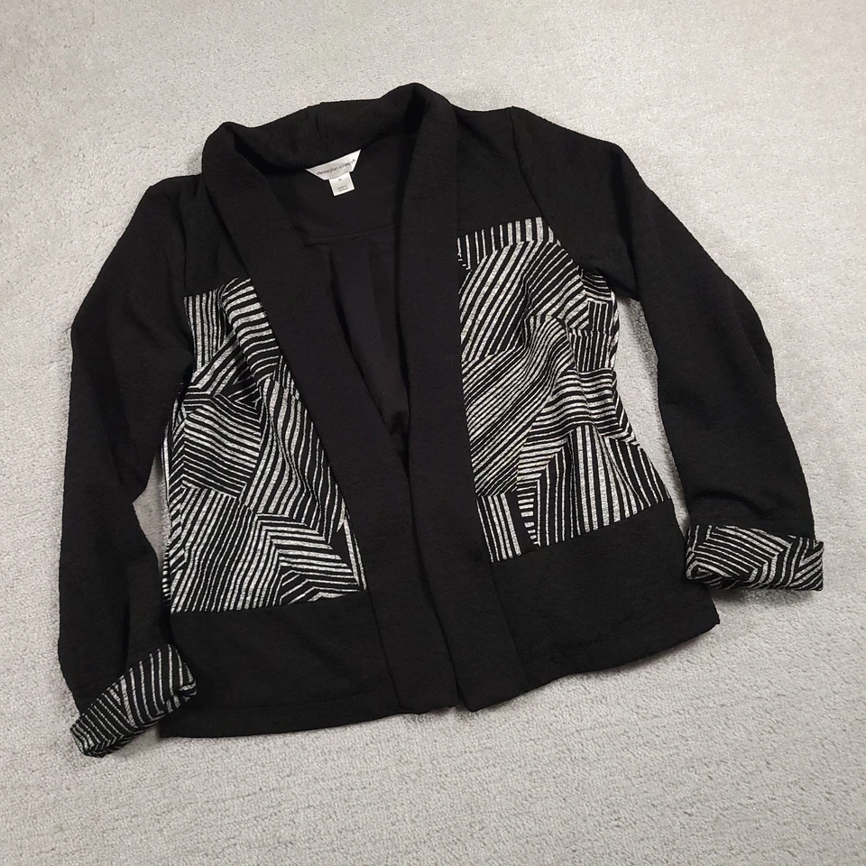 Christopher & Banks Open Front Blazer Jacket Women's Medium Black Silver Heavy - Image 2 of 4