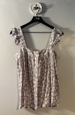 Womens Top Size Large Hem & Thread Purple Floral Tank Top