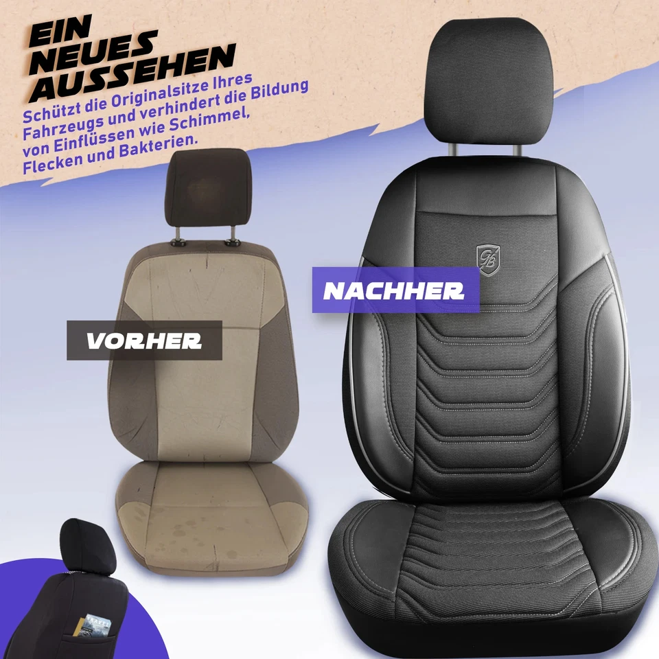 Fundas de asiento adecuadas para Toyota Land Cruiser en negro-gris con bolsillo trasero Foto 4 de 4