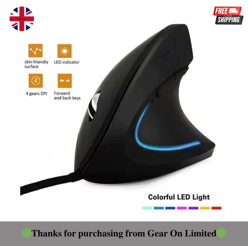Wired Right Hand Vertical RGB Mouse Ergonomic Gaming Mouse 3200DPI USB Optical