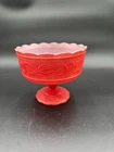 Vintage EO Brody Co Red And White Milk Glass Compote Pedestal Dish Candy Bowl