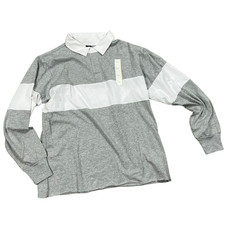 Wild Fable Women's Gray Striped Long Sleeve Rugby Polo T- Shirt - Small - NWT