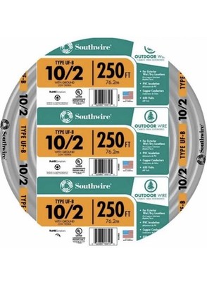 Southwire 250-ft 10/2 Solid UF-B Wire with Ground, By-The-Roll - Model 13056755