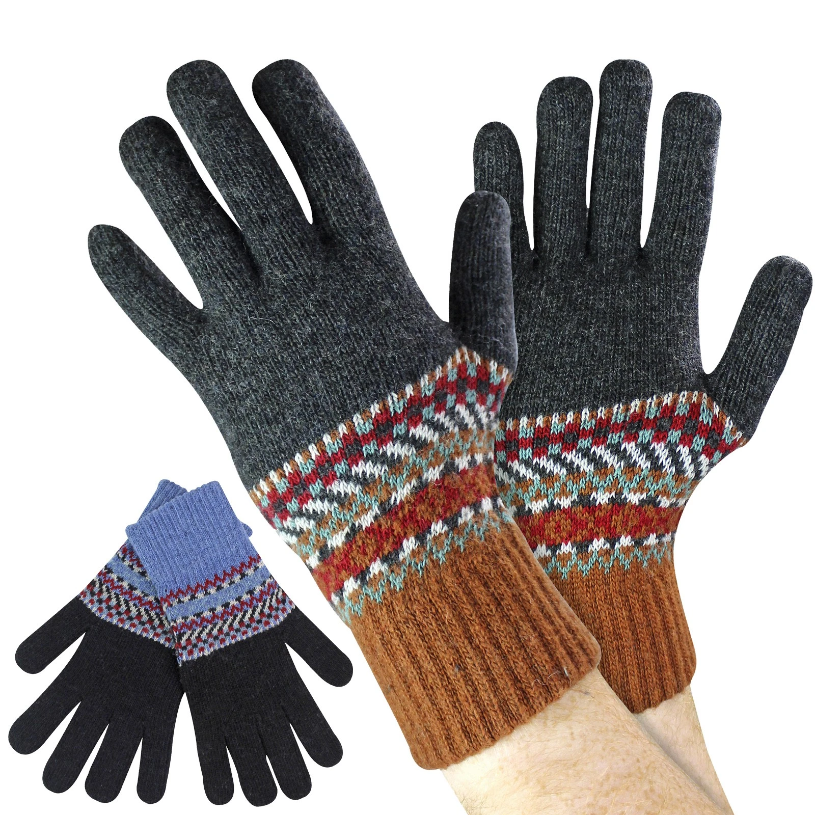 Mens Winter Gloves by Sock Snob Wool Blend Fairilse Knitted Warm Gloves