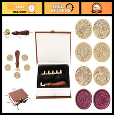 Vintage Wax Seal Stamp Set - 6 Plant Design Heads Wooden Handle, Gift Boxed