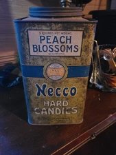 Antique NECCO Peach Blossoms 5 lb Store Counter Candy Tin Early 1900s w/ Lid