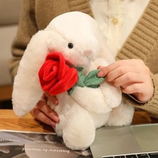 Jellycat Inspired Bashful Cream Bunny with Rose Plush 12” Medium NWT