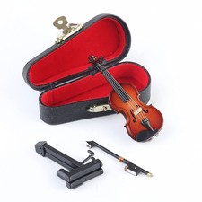 Wooden Miniature Violin with Stand, Bow and Case Mini Musical Instrument Violin