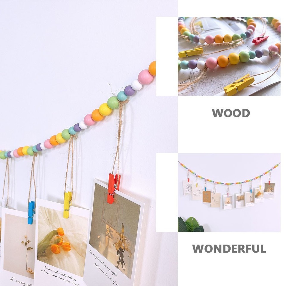 Wood Bead String Photo Wall Decor Storage Photo Bead String Pendant ...