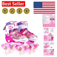 Comfortable Adjustable Roller Skates for Kids, 8 Light-Up Wheels, Pink  Fun