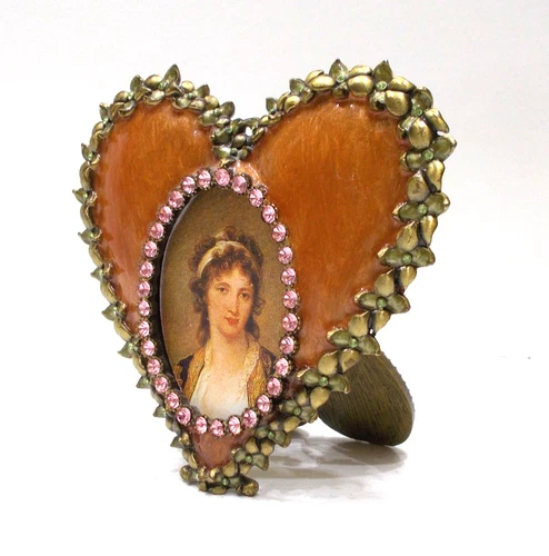 Jay Strongwater DOMINIQUE HEART Antique Gold Picture Frame Swarovski Crystals