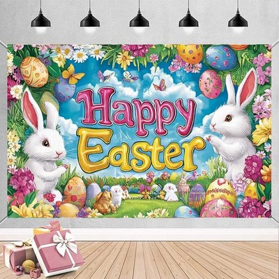Happy Easter Backdrop Banner, Happy Easter Party Decorations, Easter Spring P...