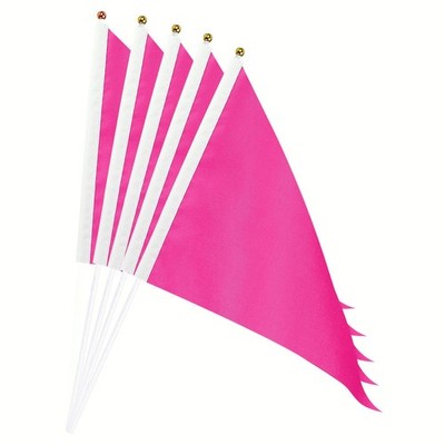 Pink Flag Stick, Hand Held Small Mini DIY Flag 11.8x7.8 Inch Triangle Pack of 12