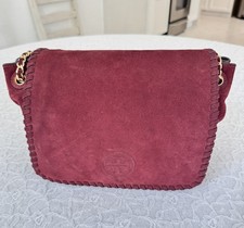 Tory Burch Marion Suede Leather Shoulder Bag Burgundy Color